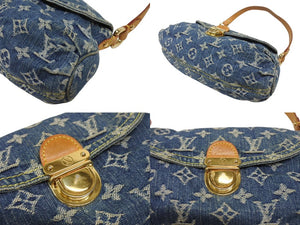 LOUIS VUITTON ルイヴィトン ミニプリーティ ワンショルダーバッグ M95050 モノグラム デニム レザー ゴールド金具 美品 中古 4b006648