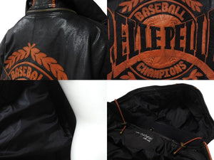 pellepelle ペレペレ フーディ レザージャケット 刺繍ロゴ サイズ38 ブラック オレンジ 美品 中古 4b006654 