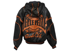 画像をギャラリービューアに読み込む, pellepelle ペレペレ フーディ レザージャケット 刺繍ロゴ サイズ38 ブラック オレンジ 美品 中古 4b006654 