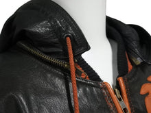 画像をギャラリービューアに読み込む, pellepelle ペレペレ フーディ レザージャケット 刺繍ロゴ サイズ38 ブラック オレンジ 美品 中古 4b006654 