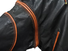 画像をギャラリービューアに読み込む, pellepelle ペレペレ フーディ レザージャケット 刺繍ロゴ サイズ38 ブラック オレンジ 美品 中古 4b006654 