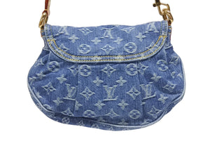 新品未使用 LOUIS VUITTON ルイヴィトン 2WAYバッグ ショルダーバッグ サンセット モノグラムデニム M46829 レザー ブルー 中古 4b006655