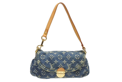 極美品 LOUIS VUITTON ルイヴィトン ミニプリーティ ワンショルダーバッグ M95050 モノグラム デニム レザー ゴールド金具 中古 4b006656