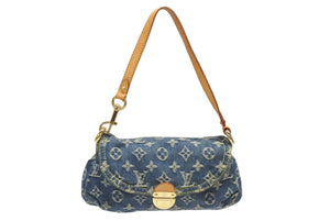 極美品 LOUIS VUITTON ルイヴィトン ミニプリーティ ワンショルダーバッグ M95050 モノグラム デニム レザー ゴールド金具 中古 4b006656