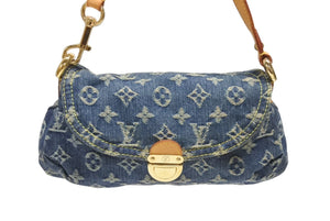極美品 LOUIS VUITTON ルイヴィトン ミニプリーティ ワンショルダーバッグ M95050 モノグラム デニム レザー ゴールド金具 中古 4b006656