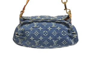 極美品 LOUIS VUITTON ルイヴィトン ミニプリーティ ワンショルダーバッグ M95050 モノグラム デニム レザー ゴールド金具 中古 4b006656