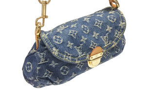 極美品 LOUIS VUITTON ルイヴィトン ミニプリーティ ワンショルダーバッグ M95050 モノグラム デニム レザー ゴールド金具 中古 4b006656