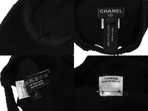 CHANEL シャネル パイル キャップ ハット 帽子 サイズM ココマーク コットン ブラック 美品 中古 4b006657