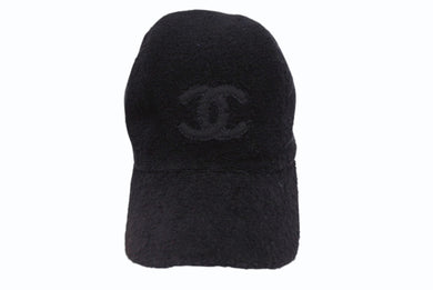 CHANEL シャネル パイル キャップ ハット 帽子 サイズM ココマーク コットン ブラック 美品 中古 4b006657