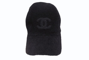 CHANEL シャネル パイル キャップ ハット 帽子 サイズM ココマーク コットン ブラック 美品 中古 4b006657