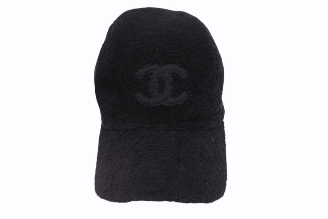 CHANEL シャネル パイル キャップ ハット 帽子 サイズM ココマーク コットン ブラック 美品 中古 4b006657