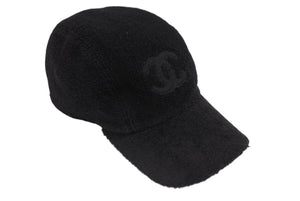CHANEL シャネル パイル キャップ ハット 帽子 サイズM ココマーク コットン ブラック 美品 中古 4b006657