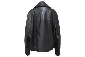 新品同様 HERMES エルメス レザーコート ジャケット ブラック ブラウン カーフスキン サイズ50 中古 4b006695