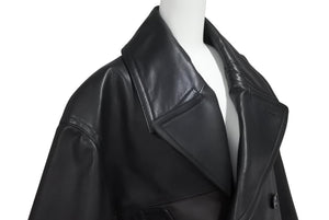 新品同様 HERMES エルメス レザーコート ジャケット ブラック ブラウン カーフスキン サイズ50 中古 4b006695
