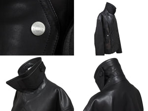 新品同様 HERMES エルメス レザーコート ジャケット ブラック ブラウン カーフスキン サイズ50 中古 4b006695