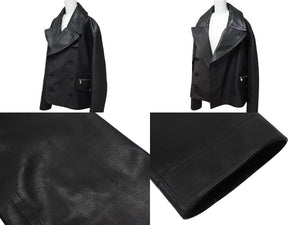 新品同様 HERMES エルメス レザーコート ジャケット ブラック ブラウン カーフスキン サイズ50 中古 4b006695