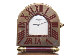 CARTIER カルティエ 折り畳み式 トラベル クロック A10 置き時計 357203697 フランス製 ワインレッド アンティークゴールド金具 美品 中古