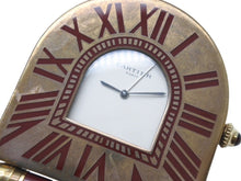 Load image into Gallery viewer, CARTIER カルティエ 折り畳み式 トラベル クロック A10 置き時計 357203697 フランス製 ワインレッド アンティークゴールド金具 美品 中古