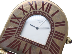 CARTIER カルティエ 折り畳み式 トラベル クロック A10 置き時計 357203697 フランス製 ワインレッド アンティークゴールド金具 美品 中古