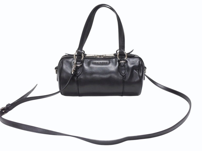 MIUMIU ミュウミュウ 2WAY ショルダーバッグ ハンドバッグ レザー ブラック シルバー金具 美品 中古 4b006708