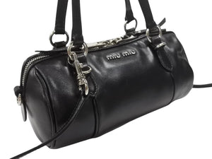 MIUMIU ミュウミュウ 2WAY ショルダーバッグ ハンドバッグ レザー ブラック シルバー金具 美品 中古 4b006708