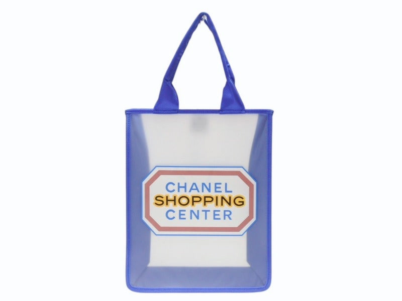 CHANEL シャネル トートバッグ ハンドバッグ ノベルティ ブルー クリア ロゴ プリント 美品 中古 4b006710
