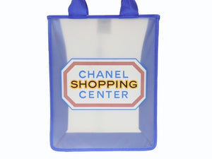 CHANEL シャネル トートバッグ ハンドバッグ ノベルティ ブルー クリア ロゴ プリント 美品 中古 4b006710
