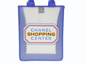 CHANEL シャネル トートバッグ ハンドバッグ ノベルティ ブルー クリア ロゴ プリント 美品 中古 4b006710