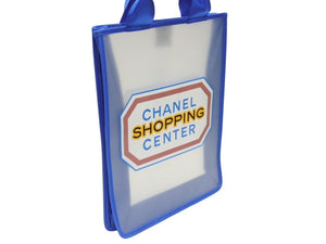 CHANEL シャネル トートバッグ ハンドバッグ ノベルティ ブルー クリア ロゴ プリント 美品 中古 4b006710