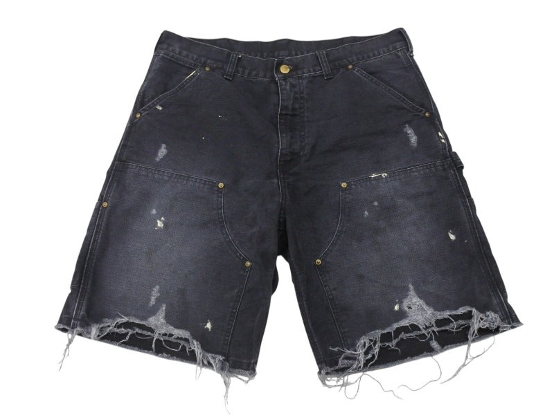 極美品 Saint Michael セントマイケル ダブルニーデニムショーツ ダメージ加工 SM-HR8-0000-071 ブラック コットン サイズM 中古 4b006718 