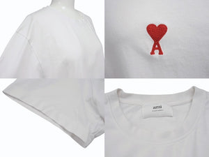Ami Paris アミ パリス ロゴ 半袖Tシャツ ホワイト ハート刺繍 コットン 美品 中古 4b006726