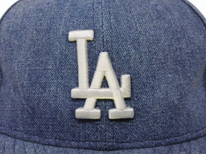 NEW ERA ニューエラ LA ロサンゼルスドジャース キャップ 帽子 デニム ポリエステル ブルー サイズ7 3/8 (58.7cm) 美品 中古 4b006740