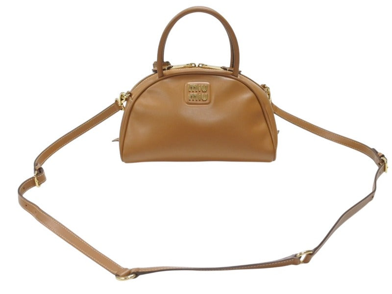 極美品 MIUMIU ミュウミュウ ショルダーバッグ クロスボディバッグ 2WAYバッグ レザー ブラウン ゴールド金具 中古 4b006756