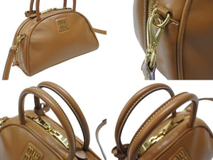 極美品 MIUMIU ミュウミュウ ショルダーバッグ クロスボディバッグ 2WAYバッグ レザー ブラウン ゴールド金具 中古 4b006756