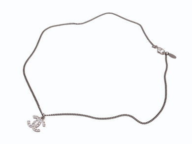 極美品 CHANEL シャネル ココマーク ネックレス C12V刻印 6.0g メタル ラインストーン シルバー 中古 4b006757