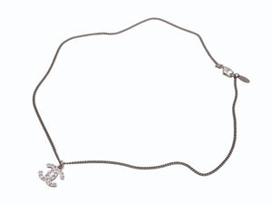 極美品 CHANEL シャネル ココマーク ネックレス C12V刻印 6.0g メタル ラインストーン シルバー 中古 4b006757