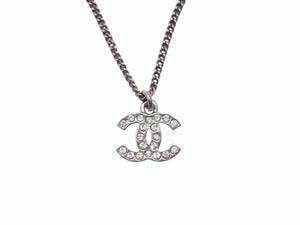 極美品 CHANEL シャネル ココマーク ネックレス C12V刻印 6.0g メタル ラインストーン シルバー 中古 4b006757