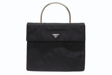 Load image into Gallery viewer, PRADA プラダ ハンドバッグ トライアングルロゴ B7003 メタルハンドル テスート ブラック 美品 中古 4b006760