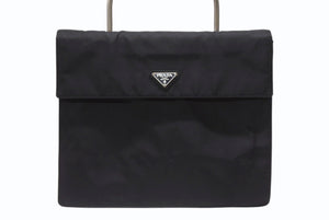 PRADA プラダ ハンドバッグ トライアングルロゴ B7003 メタルハンドル テスート ブラック 美品 中古 4b006760