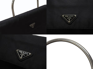 PRADA プラダ ハンドバッグ トライアングルロゴ B7003 メタルハンドル テスート ブラック 美品 中古 4b006760