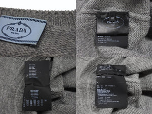 PRADA プラダ 19AW 半袖ニットTシャツ トップス P24U0R サイズ40 トライアングルパッチ グレー カシミヤ 美品 中古 4b006762
