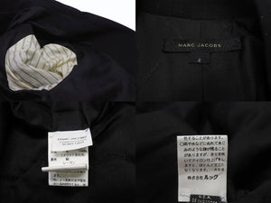 極美品 MARC JACOBS マークジェイコブス ダブルテーラードジャケット AS0204 サイズ2 ストライプ ウール ブラック ショート丈 中古 4b006766