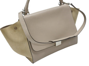 極美品 CELINE セリーヌ ハンドバッグ 2WAY ショルダーバッグ トラペーズ ベージュ レザー シルバー金具 中古 4b006803