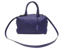 Load image into Gallery viewer, 極美品 BOTTEGA VENETA ボッテガヴェネタ イントレチャート 2WAY ミニ ボストンバッグ パープル ブルー 中古 4b006804