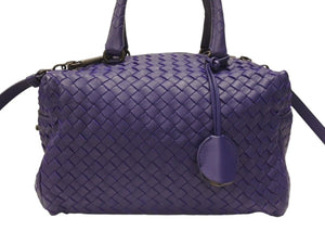 極美品 BOTTEGA VENETA ボッテガヴェネタ イントレチャート 2WAY ミニ ボストンバッグ パープル ブルー 中古 4b006804