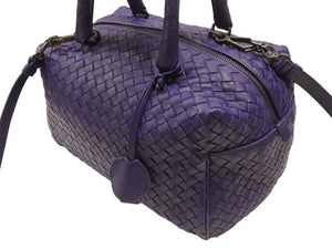 極美品 BOTTEGA VENETA ボッテガヴェネタ イントレチャート 2WAY ミニ ボストンバッグ パープル ブルー 中古 4b006804