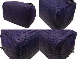 極美品 BOTTEGA VENETA ボッテガヴェネタ イントレチャート 2WAY ミニ ボストンバッグ パープル ブルー 中古 4b006804