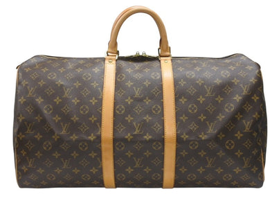 LOUIS VUITTON ルイヴィトン キーポル55 ボストンバッグ M41424 モノグラム PVC ヌメ革 ブラウン 美品 中古 4b006813