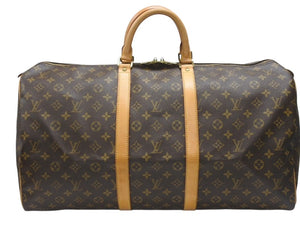 LOUIS VUITTON ルイヴィトン キーポル55 ボストンバッグ M41424 モノグラム PVC ヌメ革 ブラウン 美品 中古 4b006813