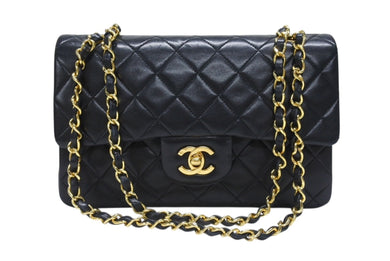 極美品 CHANEL シャネル マトラッセ23 Wフラップ Wチェーンショルダーバッグ 1番台 ラムスキン ココマーク ブラック ゴールド金具 中古 4b006825